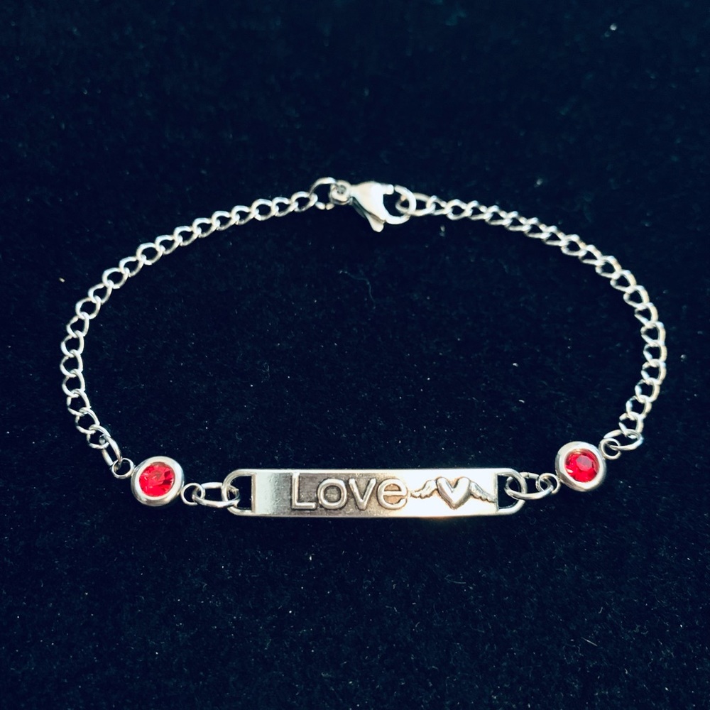 “LOVE” tag/bar charm Stainless Steel bracelet with birthstones